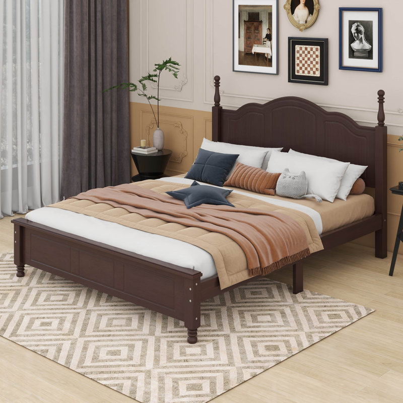 Carmena Retro Style Platform Bed, Full / Double, Dark Walnut
