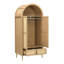 Arched Double Wardrobe with Rattan-Effect, 2 Doors, 2 Drawers, Hanging Rail & Display Shelf