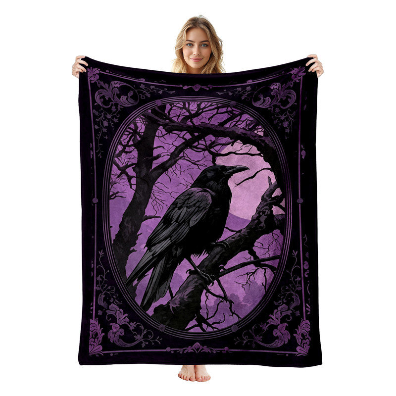 Jeté en flanelle JYK Halloween, Raven Oval Frame