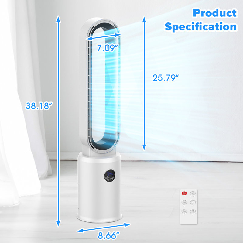 Advwin 38In Bladeless Tower Fan,  Bladeless Fan with Remote, Air Circulator Cooling Fan for Indoor Use, 24 Speeds Settings, 12 Timer, Quiet Oscillating Fan for Home Bedroom