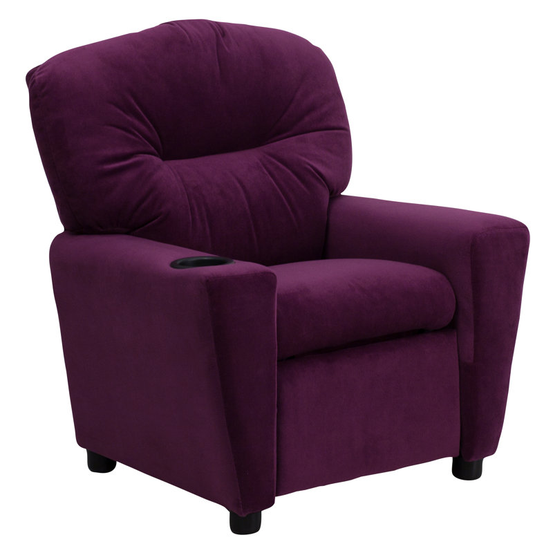 Contemporary Kids Recliner with Cup Holder, Microfiber - Purple