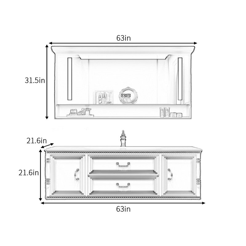 Armoire de salle de bain rétro française, 63"