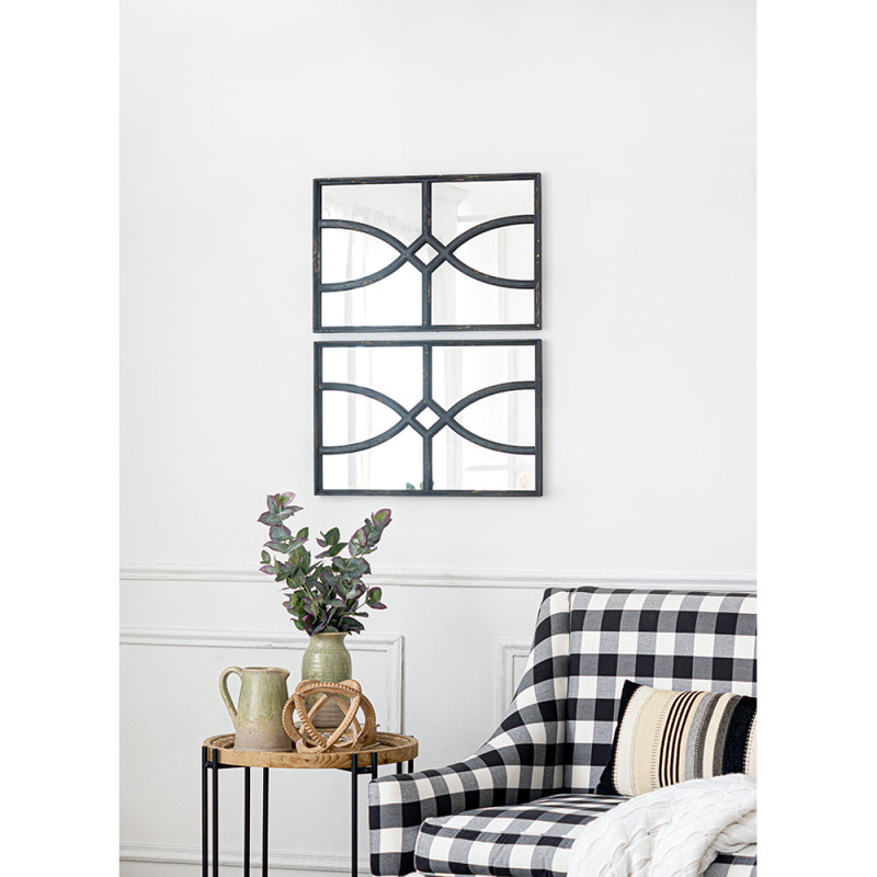 Miroir mural 16 po x 23 po rectangulaire en bois avec cadre noir antique, décoration verticale ou horizontale pour le salon, ensemble de 2
