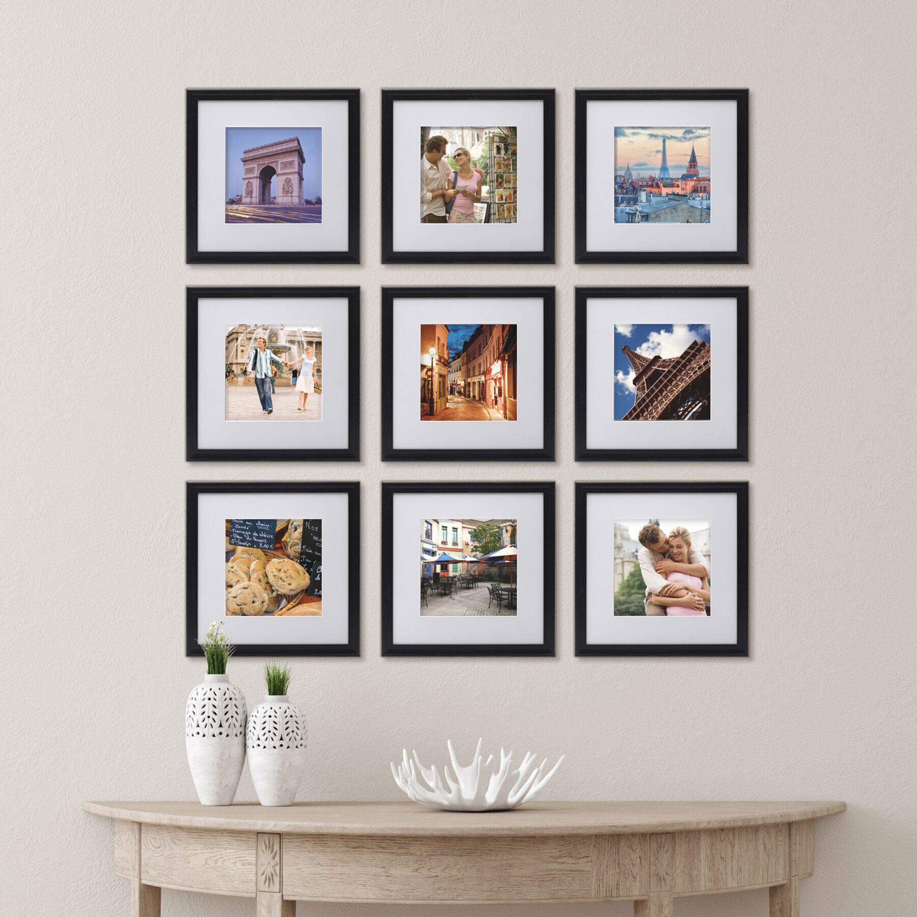 9 Piece Gallery Wall Frame Set, 12x12 in. Matted to 8x8 in. (Light