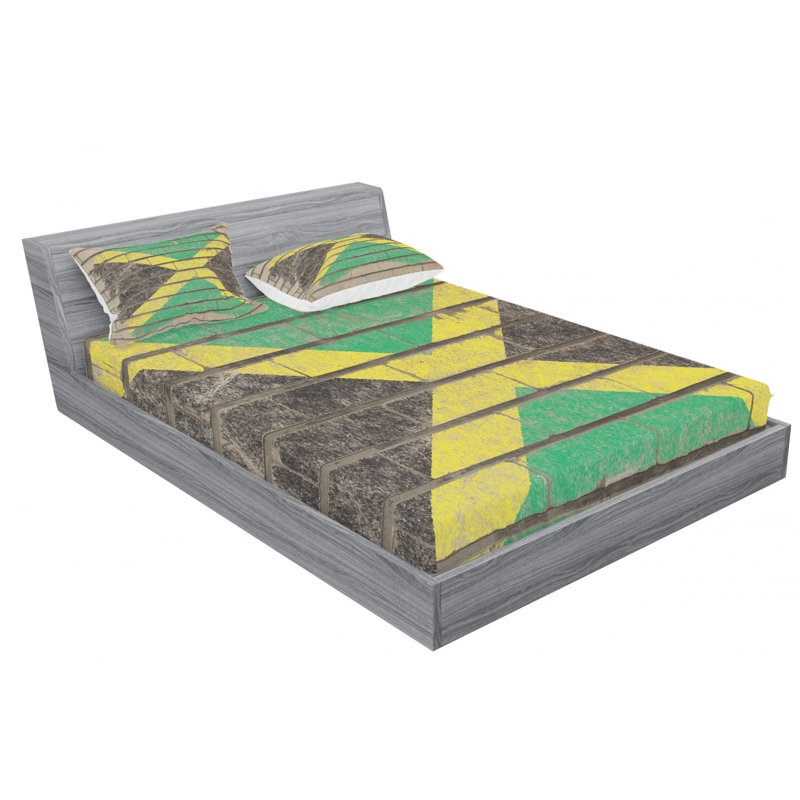 Jamaican Microfiber Patterned Fitted Sheet, Queen Fitted Sheet with 2 Pillowcases