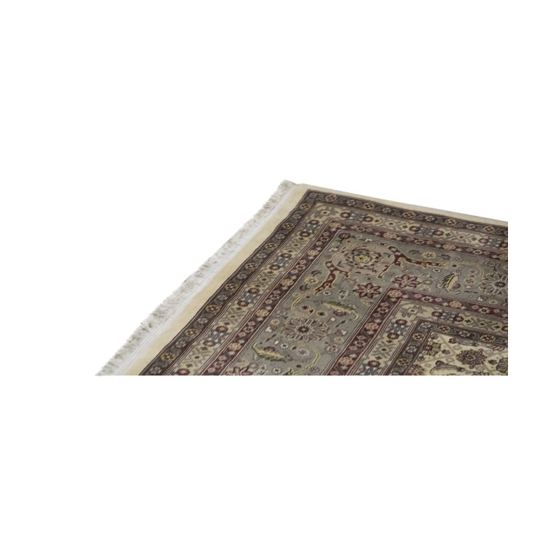 Tapis ivoire et vert clair noué à la main de haute qualité