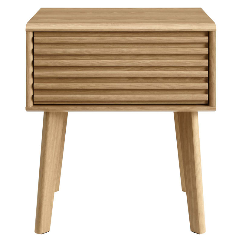 Mid-Century Modern Oak Render End Table with Storage Drawer