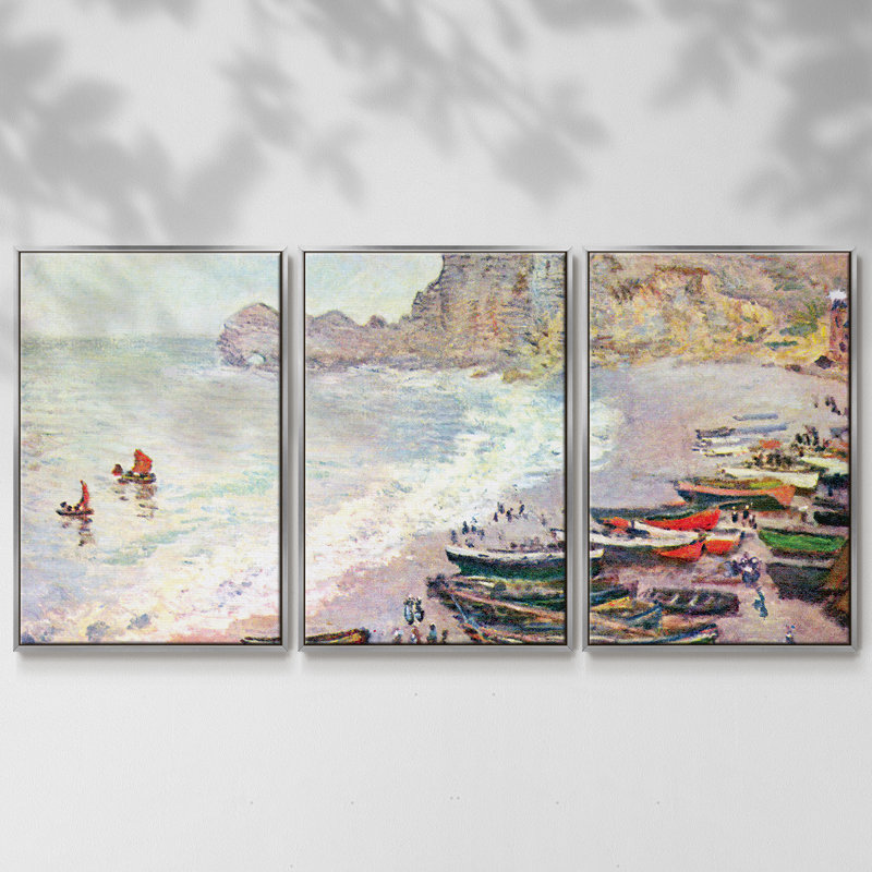 "Étretat, la plage et la porte d'Amont", reproduction encadrée sur toile par Claude Monet, H 40 po x l 78 po x P 2 po, Argent