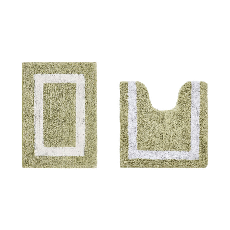 Ensemble de tapis pour salle de bain 2 pièces 100% coton 2370 g / m² Broshouse, tapis de salle de bain touffeté ultra moelleux, super absorbant certifié OEKO-TEX®, réversible, lavable à la machine, confort semblable au spa, sauge / blanc