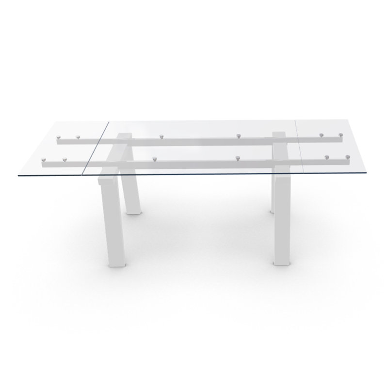 Levante Glass Extendable Table with Wooden Legs, 30"H x 55.13"L x 35.5"W, Clear/Black