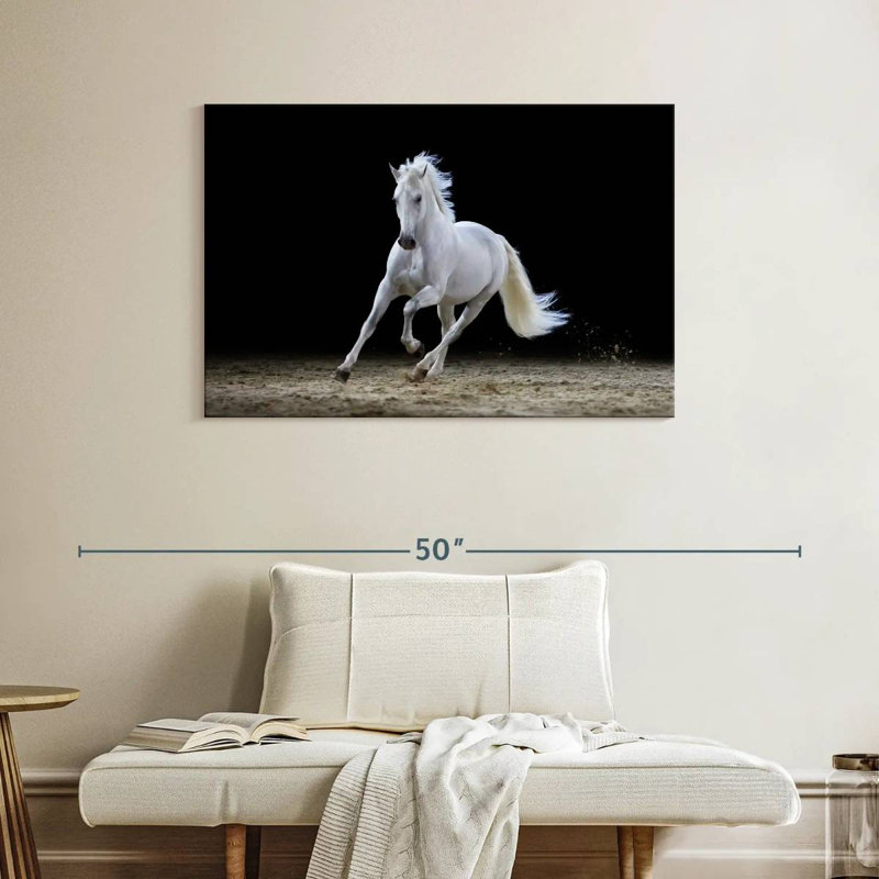 Brampt Galloping White Stallion, 26" H x 39" W
