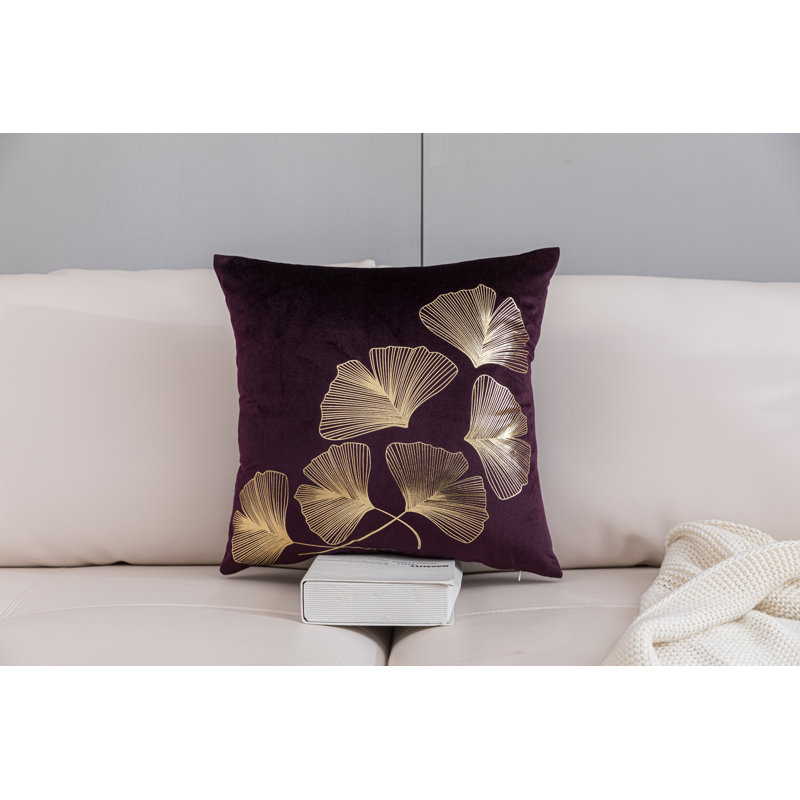  Housse de coussin Gold Ginkgo, Mauve, H 20 po x l 20 po