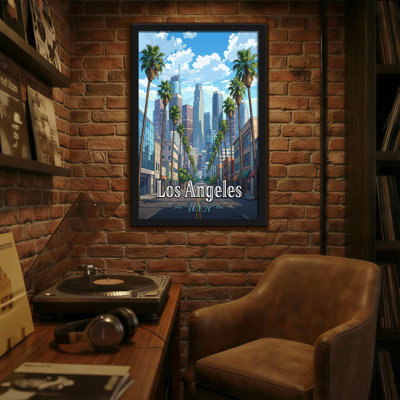 Scénario et paysages urbains Los Angeles avec palmiers et gratte-ciel