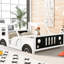 Lit de style voiture classique avec roues en blanc, pleine grandeur-35167556-35167555