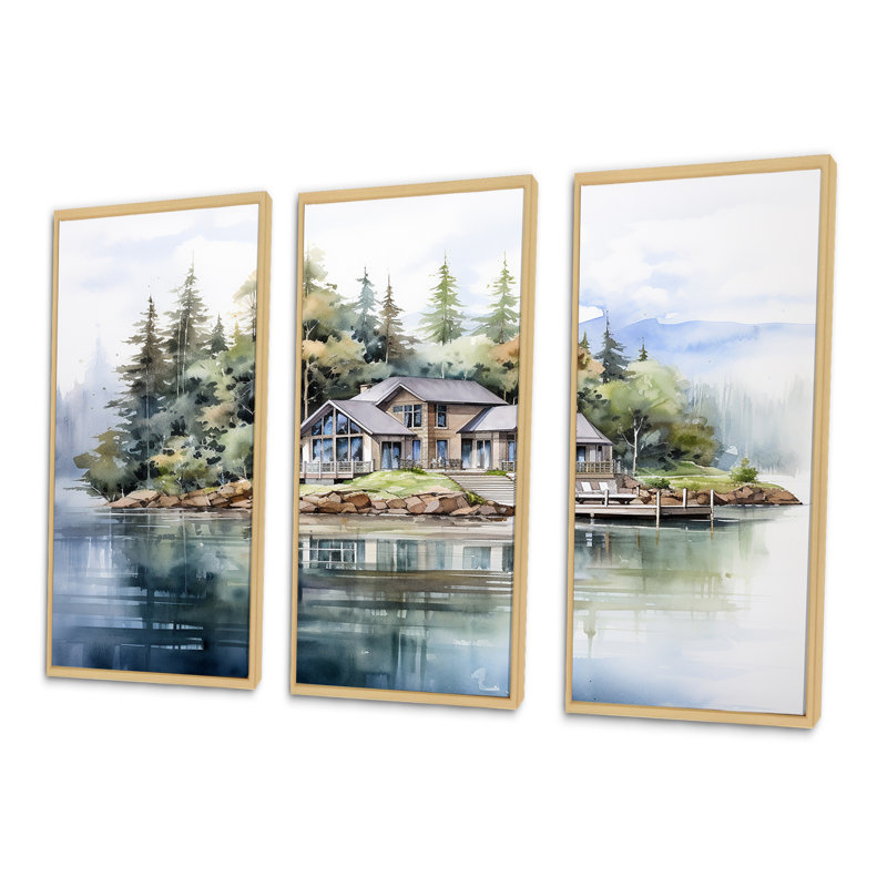 Ensemble d'art sur toile Lake House, H 40 po x l 60 po x P 1 po, Cadre naturel flottant