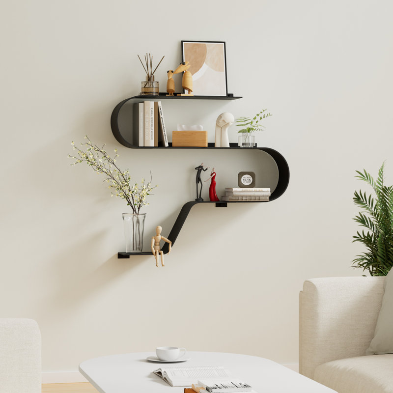 Stylish Metal Floating Shelves for Customized Wall Displays (Set of 3), Black