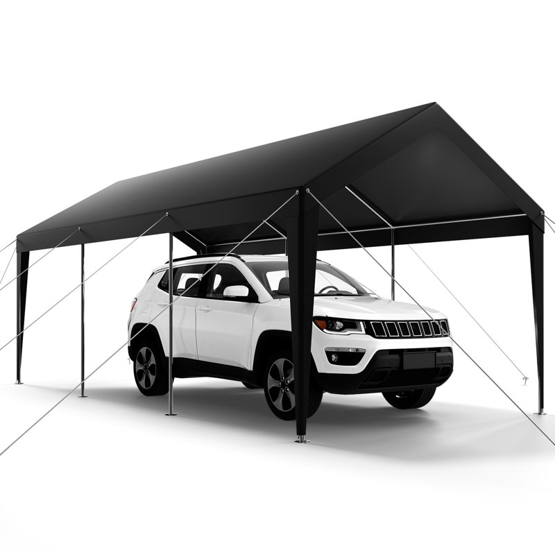 Abri de voiture portatif 10 X 20 pi - Vos véhicules de la pluie et du soleil, bâche en PE à double revêtement, structure en acier allié avec cordes à vent Abri d'auto spacieux pour le rangement des véhicules, rouille galvanisée
