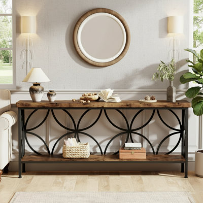 This Industrial-Style Retro Brown Narrow Table Features Built-In Storage And Can Be Used Behind A Sofa Or In The Entryway, Making It Suitable For Living Rooms, Entrances, And Foyer Spaces.