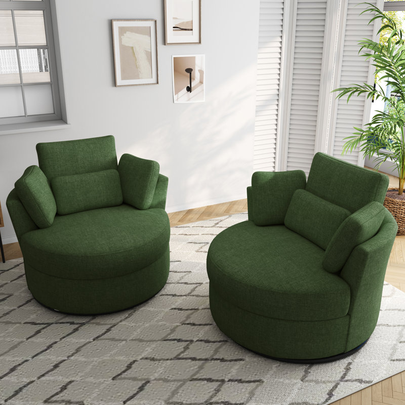 Upholstered Swivel Lounge Armchair With Pillow(Set of 2), Green Polyester Blend