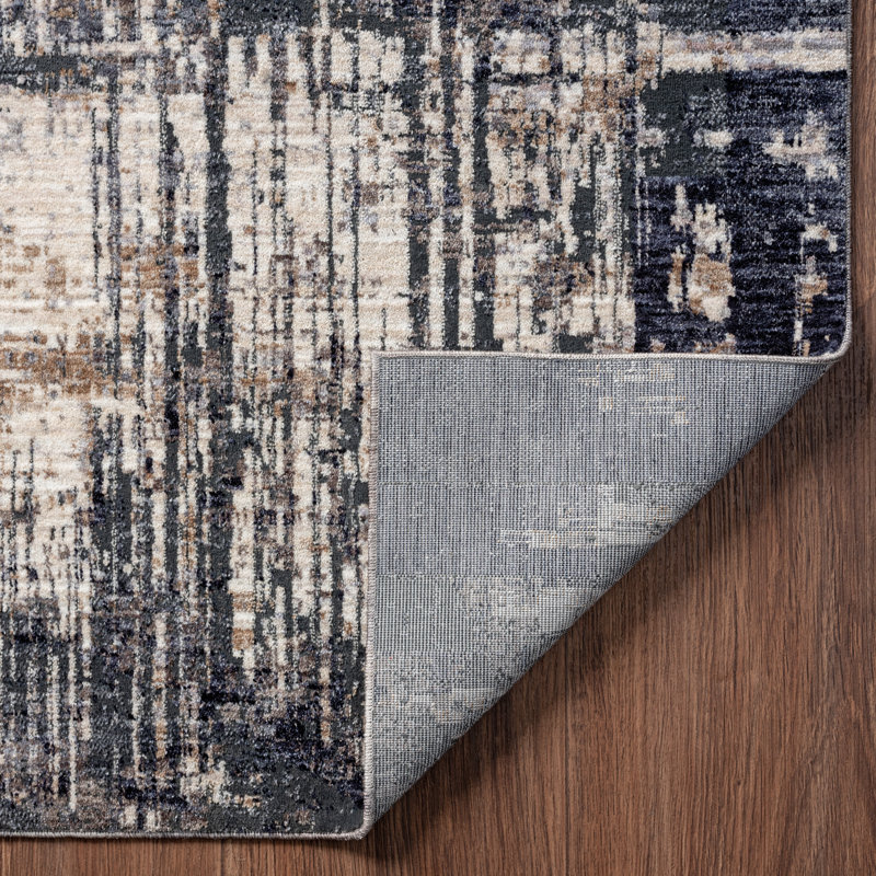 4 Abstract Area Rug in Charcoal/Beige, Rectangle 8'6" x 11'6"