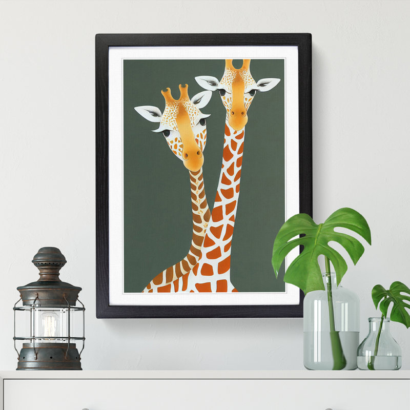 FRM-V0523-1072X Giraffe Duo - Single Picture Frame Print, Black Framed, 64cm H x 46cm W x 2cm D