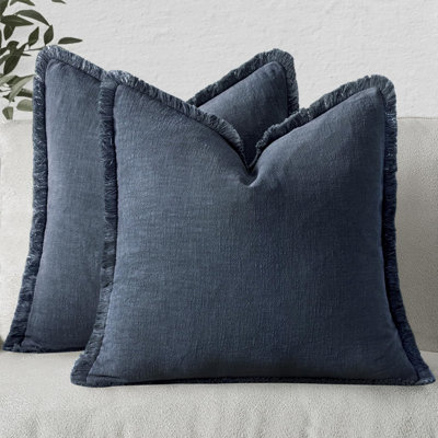 18 x 18 Inch Linen Fringe Decorative Throw Pillow Covers