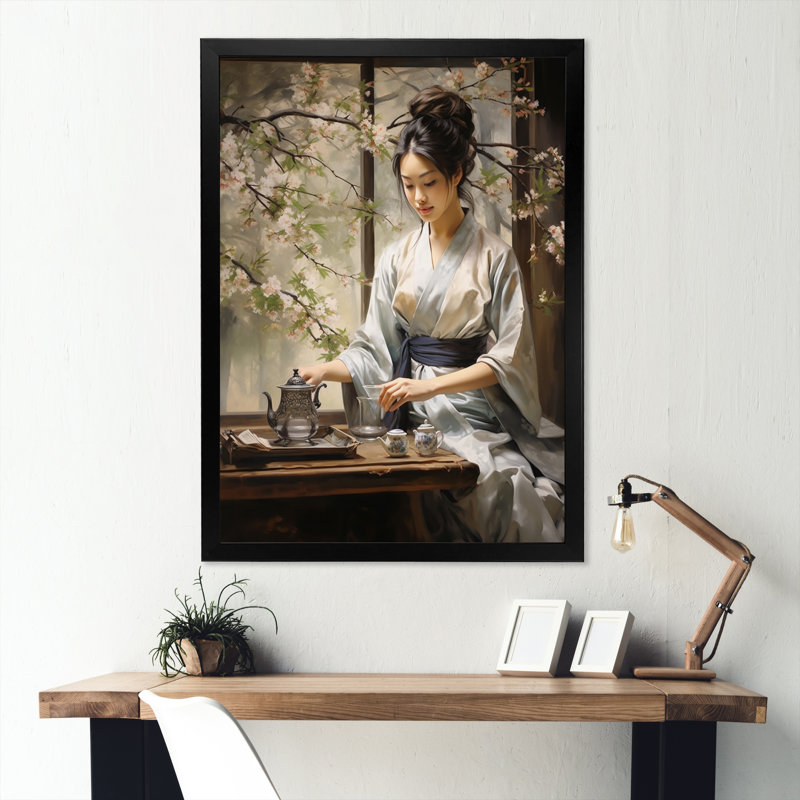 «Iniki Asian Art Harmony in Tea III», reproduction sur toile, Cadre photo noir, H 32 po x l 16 po x P 1 po