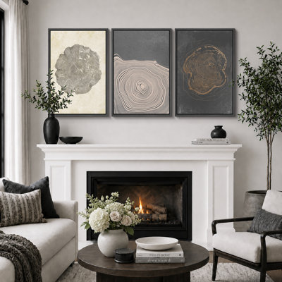 «Tree Ring», œuvre de souche en bois gris beige, images murales minimalistes modernes organiques minimalistes, impression sur toile encadrée, 3 pièces, art mural: 16 po x 24 po x 3 pièces, 24 po x 36 po x 3 pièces