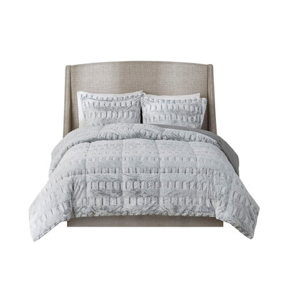 King/ King Grey Comforter - Long Fur Casual Soft Texture