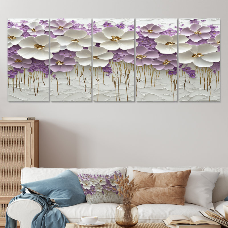 Fleur sauvage sauvage III - art mural fleurs sauvages - décoration murale traditionnelle 5 pièces, H 32 po x l 80 po