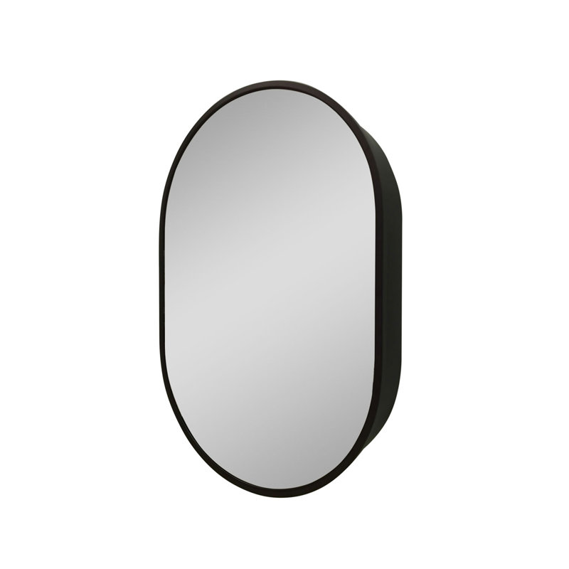 31x21 inch Oval Black Metal Framed Wall mount Bathroom Medicine Cabinet with Mirror