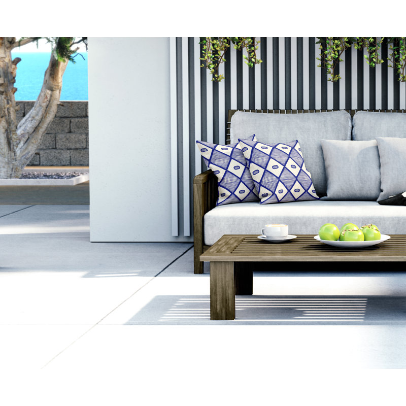 Jeté carré en polyester intérieur / extérieur, L 17 po x H 17 po, Bleu marine