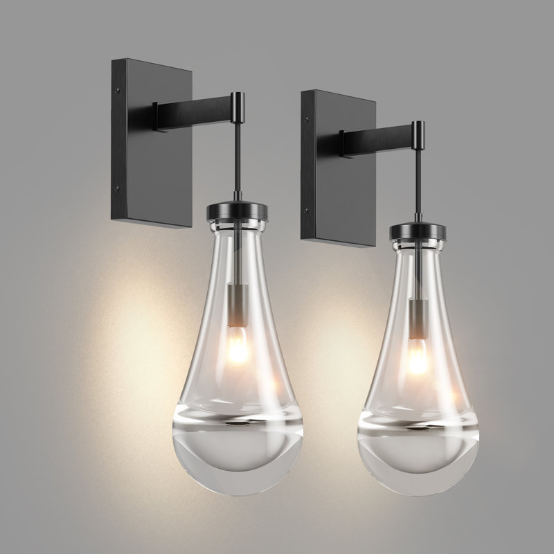 Black Dimmable LED E12 Bulb Raindrop Wall Sconces(Set of 2), Matte Black, 2 Lights