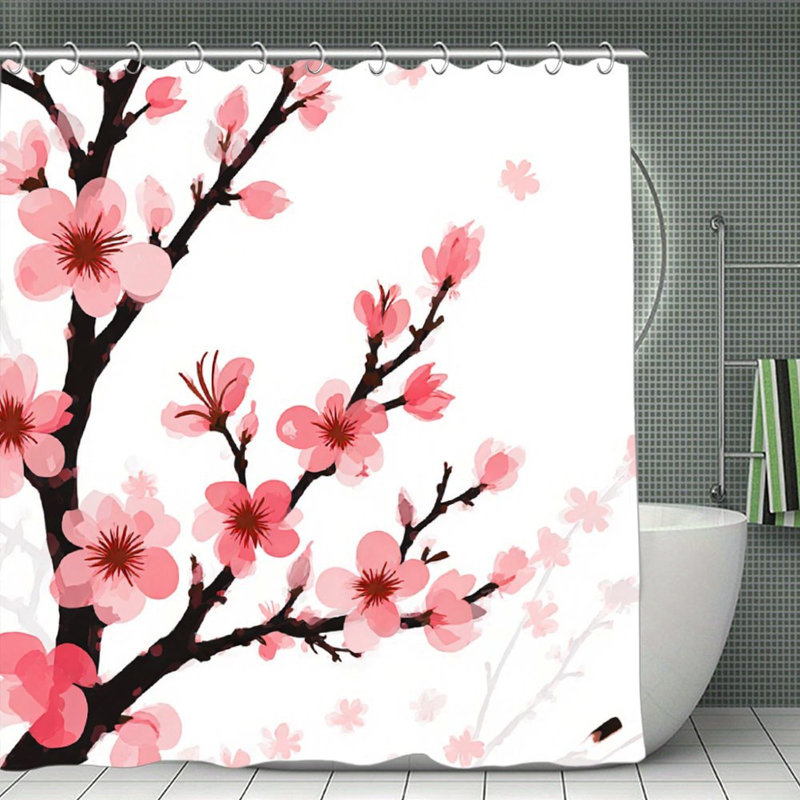Rideaux de douche Pink Cherry Blossom Branch, 71 x 71