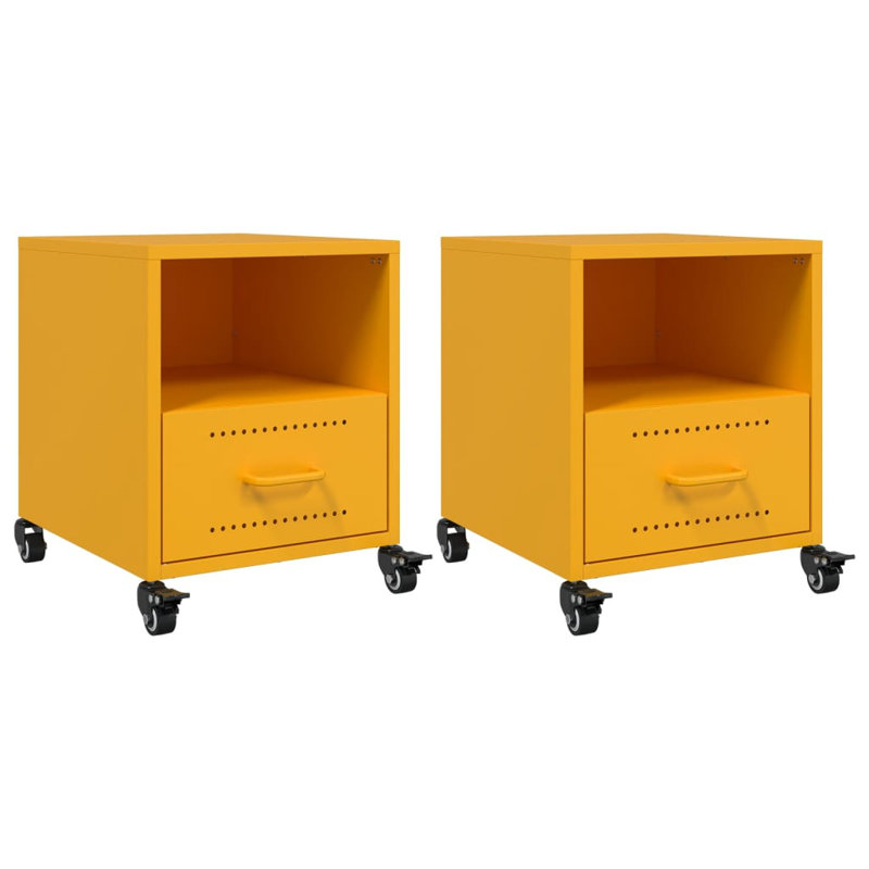 Quinette 36cm W Steel Bedside Table, Mustard Yellow