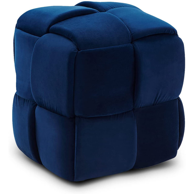 Soperton 43cm Wide Velvet Square Cube Ottoman, Blue