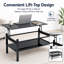 Table basse à plateau relevable en verre avec compartiment de rangement et tablettes ouvertes séparées, plateau de table relevable pour salon, bureau, noir