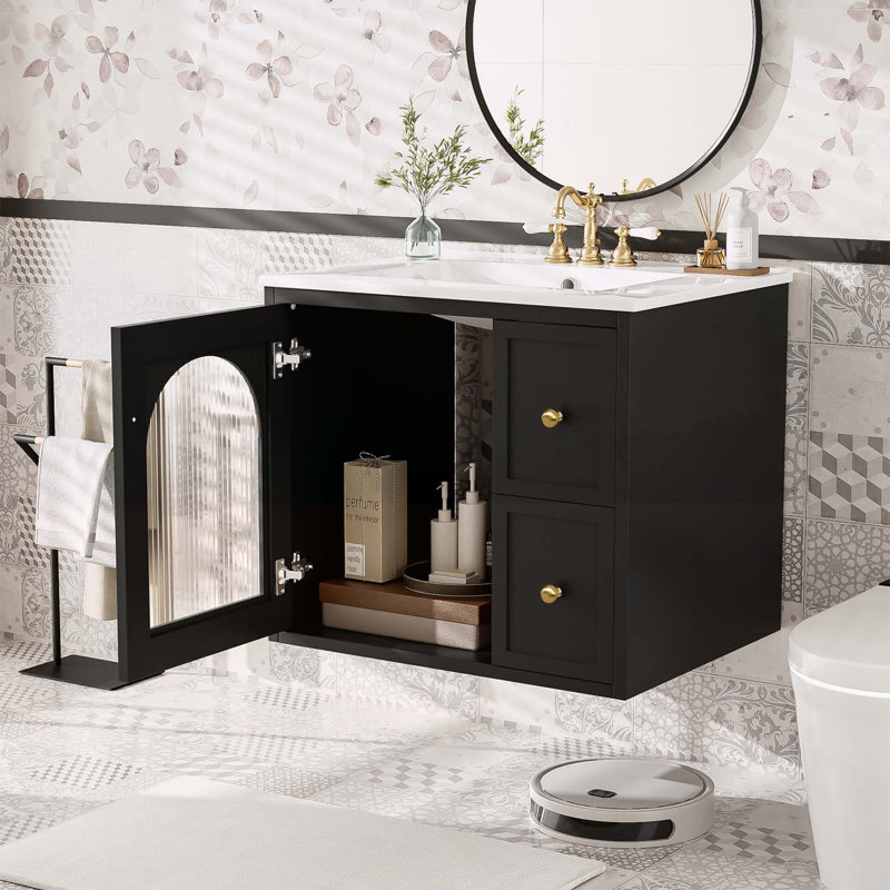 Ensemble de meuble-lavabo sophistiqué avec plusieurs options de rangement pour les espaces compacts, Noir