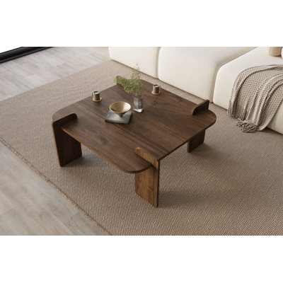 Table basse moderne en noyer de 35,4 po x 35,4 po x 17,7 po | 100% aggloméré mélaminé, design durable et élégant | Parfait pour le salon et les réceptions, assemblage facile, finition de couleur unie élégante