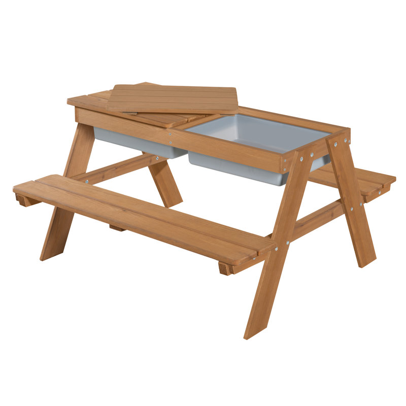Kids 4 Piece Solid Wood Rectangular and Chair Set and Bench, Teak