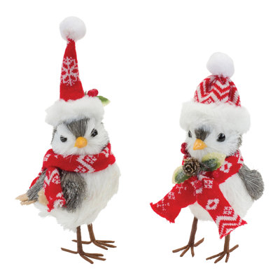 Oiseau d'hiver avec chapeau et écharpe (ensemble de 6)