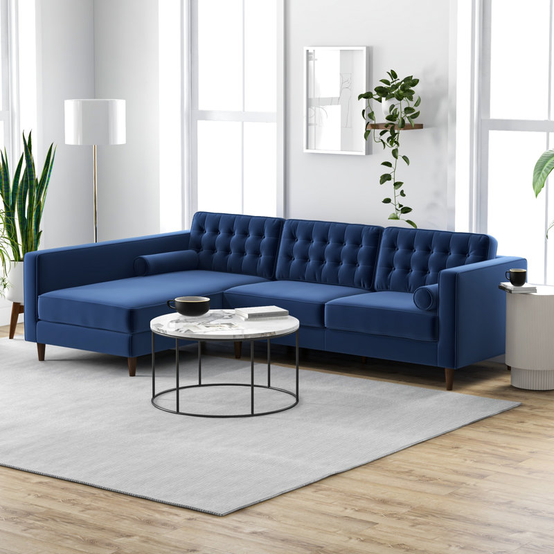 Canapé et chaise longue en velours de 102 po Fossen, Bleu, Face à la gauche