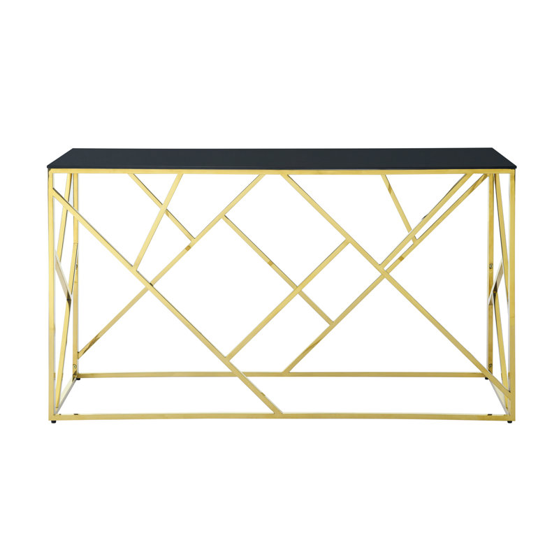 Namiko 48" Silver Rectangular Glass & Brass Console Table