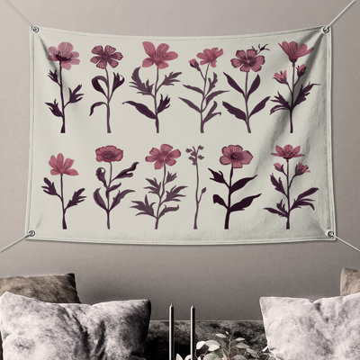 Pink Wildflowers Illustration Wall Tapestry - Wildflowers Wall Decor