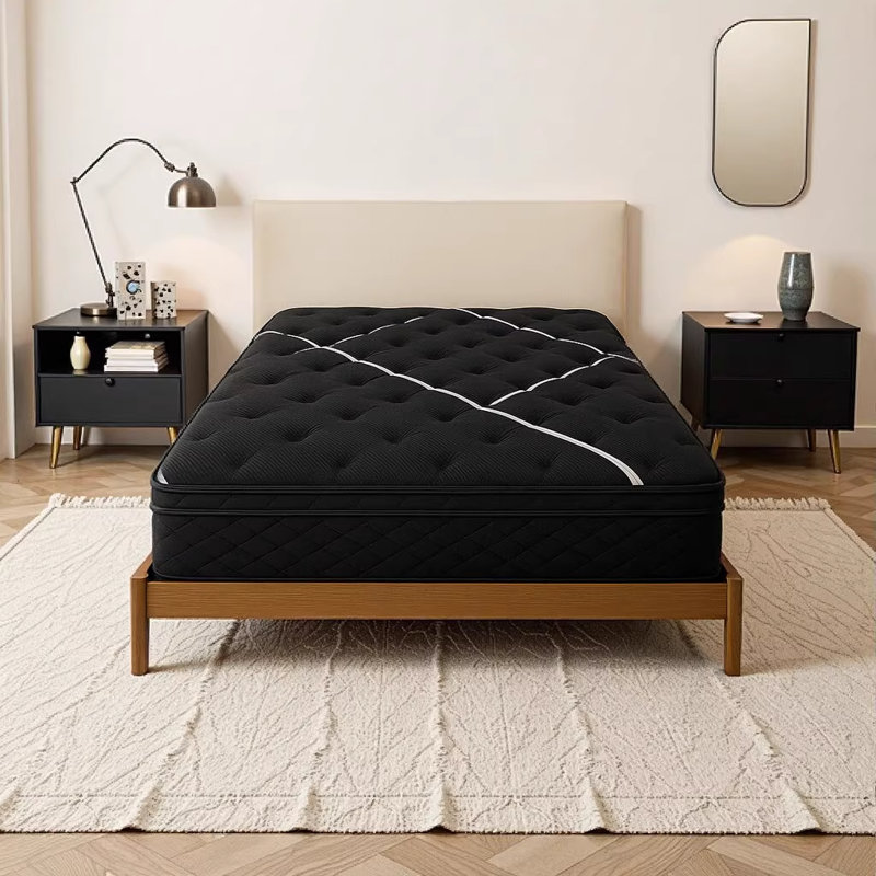 Restonic ComfortCare Hybrid Heartland Euro Top King Mattress - Cooling Gel Memory Foam & Individually Wrapped Coils with Marvelous Middle Support, Black White