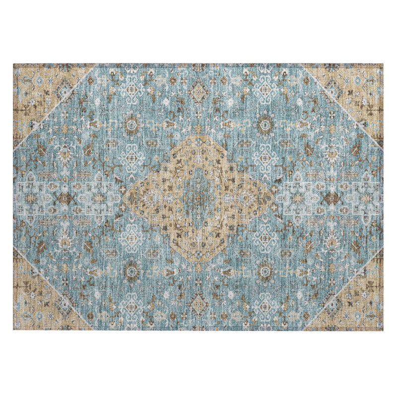 Machine Washable Indoor/Outdoor Chantille ACN2714 Global Rug, Teal, 1'8" x 2'6"
