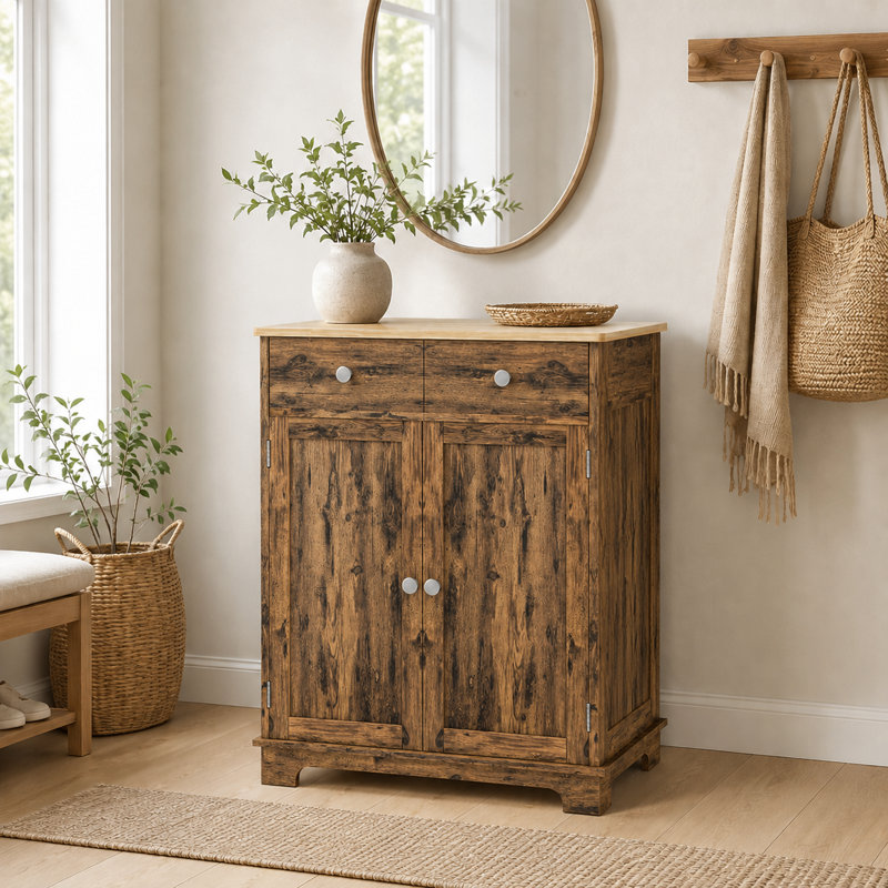 Style campagnard moderne avec comptoir en bois massif à deux tiroirs et armoire à tablette réglable pour la salle à manger et le café