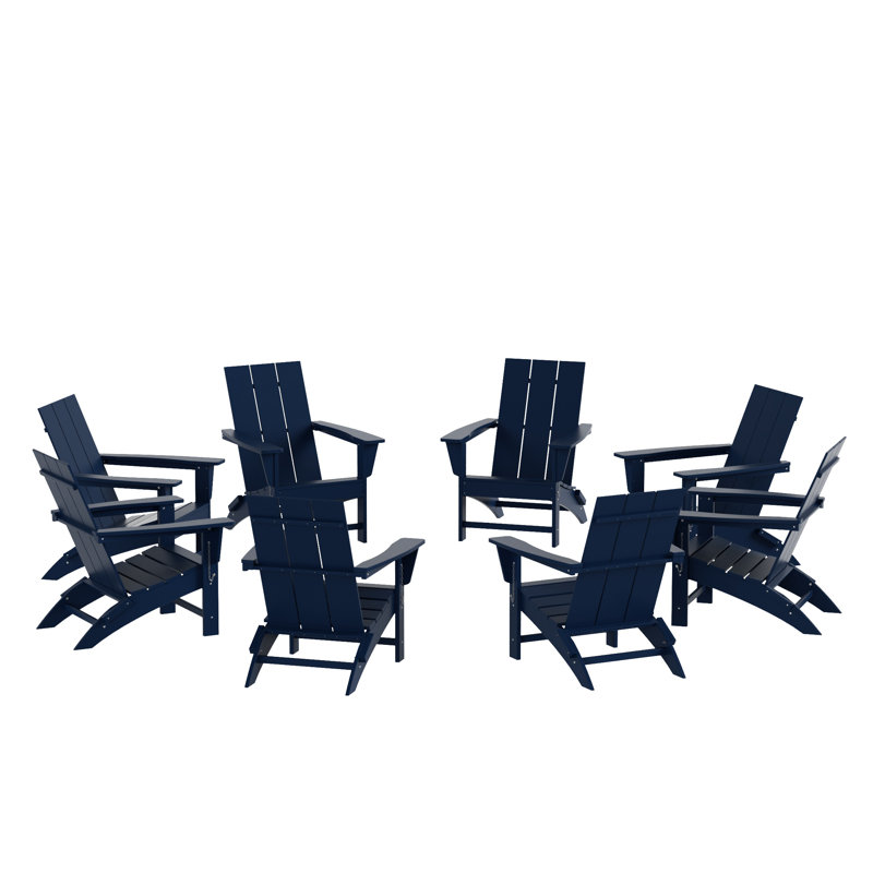 Joubert Foldable Outdoor Adirondack Set, Navy Blue