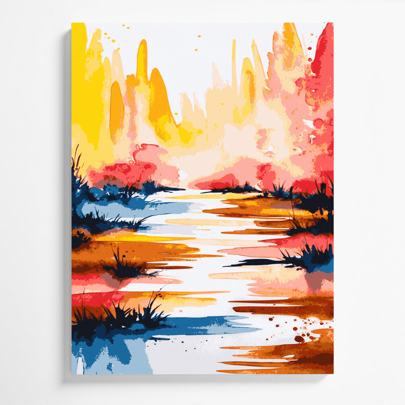 Aquarelle, paysage, 20, toile beige, H 20 po x l 24 po