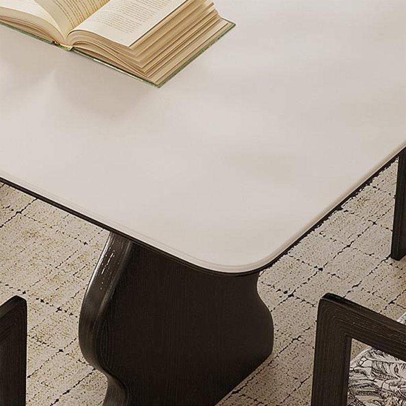 White Rectangular Sintered Stone tabletop with  Solid wood Dining Table For Dining Room/Kitchen, 29.53"H x 55.12"L x 31.5"W